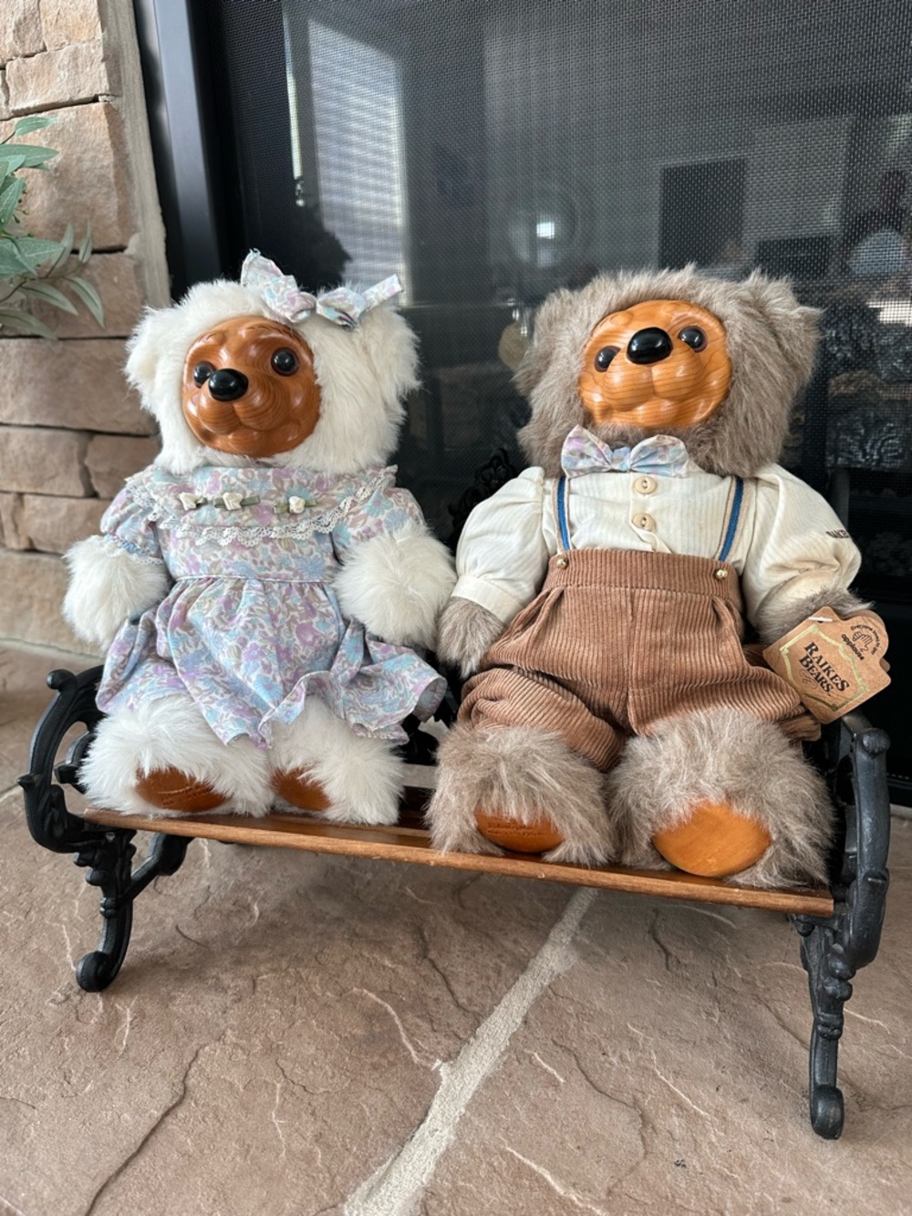 Robert Raikes Limited Edition Plush Bears Wooden Faces - Alec & Allison